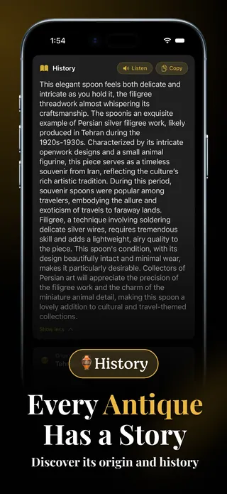 Antiqly showing the history of a Persian silver filigree spoon